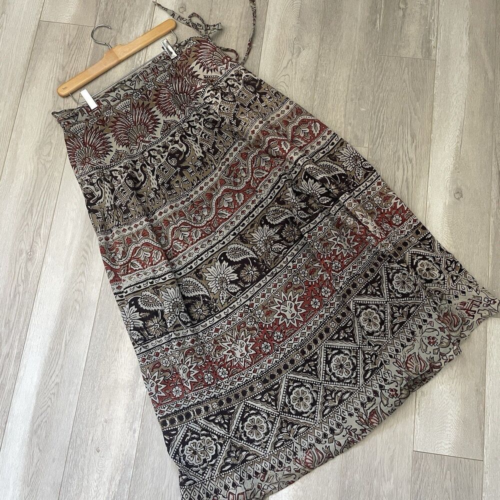Karma Highway Skirt cotton printed wrap maxi womens Gray (one size) boho hippie